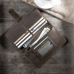 Handmade Leather Mens Clutch Wallet Cool Leather Wallet Long Phone Wallets for Men