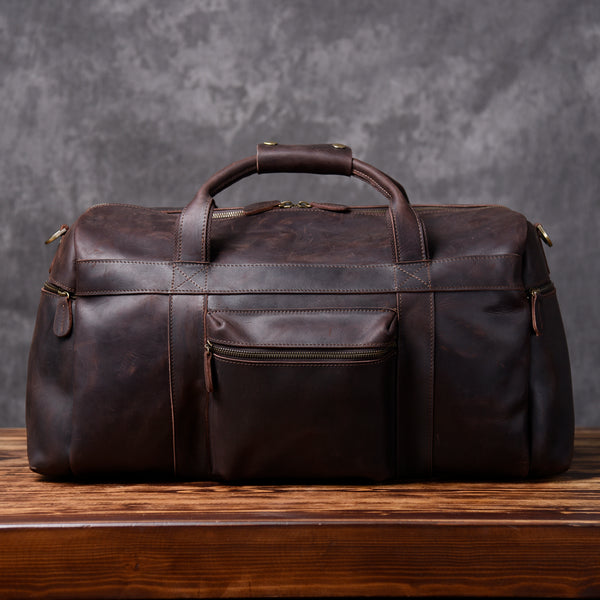 Genuine Leather Mens Cool Weekender Bag Travel Bag Duffle Bags Overnight Bag Holdall Bag for men