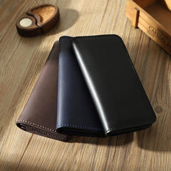 Blue Leather Mens Bifold Long Wallets Personalized Handmade Blue Travel Leather Wallet for Men - iwalletsmen