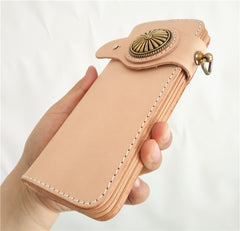 Handmade Mens Leather Biker Chain Wallets Cool Beige Long Biker Wallet with Chain - iwalletsmen