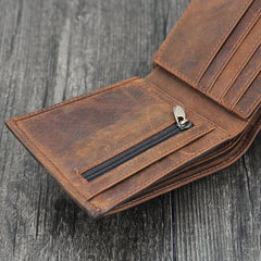 Handmade Leather Mens Cool Slim Leather Wallet Card Wallet Holders Men Small Wallets Trifold for Men