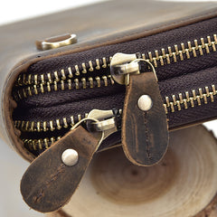Handmade Leather Mens Cool Long Leather Wallet Zipper Wristlet Bag Clutch Wallet for Men