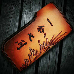 Handmade Leather Tooled Buddha&Demon Mens Chain Biker Wallet Cool Leather Wallet With Chain Wallets for Men