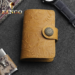 Handmade Leather Floral Mens Cool billfold Wallet Card Holder Small Card Slim Wallets for Men
