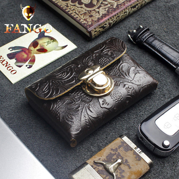 Handmade Leather Floral Mens Cool billfold Wallet Card Holder Small Card Slim Wallets for Men