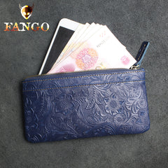 Handmade Leather Mens Cool Zipper Phone Travel Long Wallet Holder Slim Clutch Wallets for Men