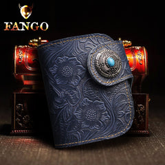 Handmade Leather Floral Mens Cool Biker Wallet Leather Wallet Men billfold Wallets Bifold for Men