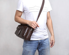 Genuine Leather Mens Cool Messenger Bag Chest Bag Bike Bag Cycling Bag for men