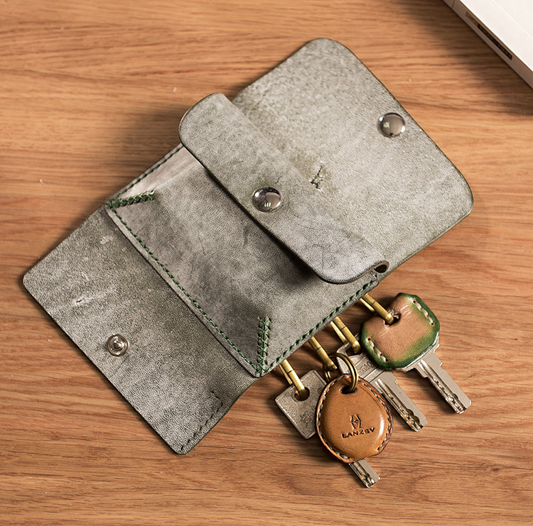Handmade Leather Mens Cool Key Wallet Car Key Holder Car Key Case Card Holder for Men