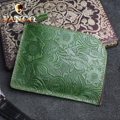 Handmade Leather Floral Mens Front Pocket Wallet Cool Slim Leather Wallet Men billfold Wallets Bifold for Men