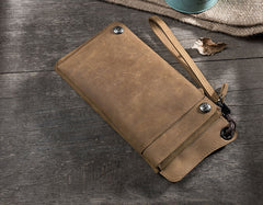 Handmade Leather Mens Cool Long Chain Wallet Phone Biker Trucker Wristlet Wallet
