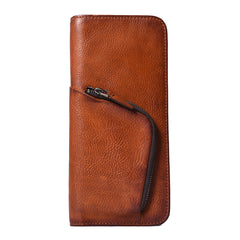 Handmade Leather Mens Cool Long Leather Wallet Zipper Phone Clutch Wallet for Men