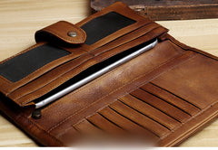 Handmade Leather Mens Cool Long Leather Wallet Card Wallet Clutch Wristlet Wallet for Men
