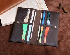 Handmade Leather Mens Cool Long Leather Wallet Clutch Wristlet Wallet for Men