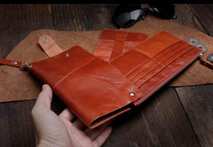 Genuine Leather Mens Cool Long Leather Wallet Card Wallet Clutch Wristlet Wallet for Men
