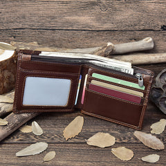 Handmade Leather Mens Cool Slim Leather Wallet Card Wallet Holders Men Small Wallets Bifold for Men