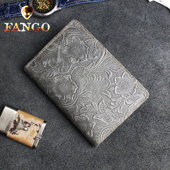 Handmade Leather Floral Mens Cool billfold Wallet Passport Card Holder Small Card Slim Wallets for Men