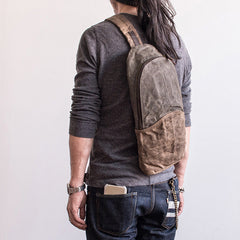 Canvas Leather Mens Cool Chest Bag Sling Bag Crossbody Bag Travel Bag Hiking Bag for men - iwalletsmen