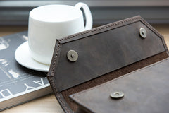Handmade Leather Mens Clutch Cool Large Wallet Clutch Wristlet Wallet for Men