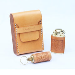 Cool Wooden Beige Leather Mens 20pcs Cigarette Case Custom Cigarette Holder for Men - iwalletsmen