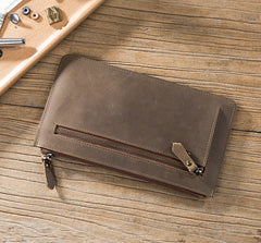 Handmade Leather Mens Clutch Wallet Cool Leather Wallet Zipper Phone Wallets for Men
