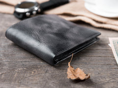 Handmade Leather Mens Cool Slim Leather Wallet Men Small Wallets Bifold for Men
