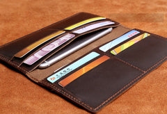 Handmade Leather Mens Cool Long Leather Wallet Clutch Wristlet Wallet for Men