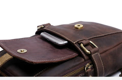 Genuine Leather Mens Cool Chest Bag Sling Bag Crossbody Bag Travel Bag Hiking Bag for men