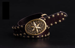 Handmade Genuine Leather Punk Rock Western Country Star of David Mens Cool Men Biker Trucker Leather Belt