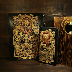 Handmade Leather Tooled Constellation Biker Wallet Mens Cool Chain Wallet Trucker Wallet with Chain