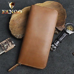 Handmade Leather Mens Cool Zipper Phone Travel Long Wallet Card Holder Card Slim Clutch Wallets for Men