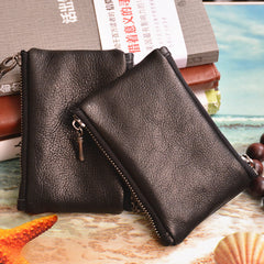 Black Mens Leather Slim Zipper Wallet billfold Wallet Coin Wallet Change Pouch For Men - iwalletsmen