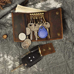 Handmade Leather Mens Cool Key Wallet Change Coin Wallet Key Holder Case Card Wallet for Men