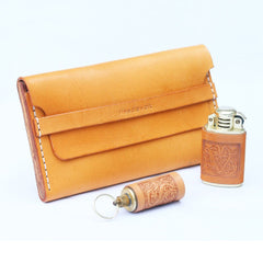 Cool Wooden Beige Slim Leather Mens 20pcs Cigarette Case Custom Beige Cigarette Holder for Men - iwalletsmen