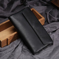 Black Leather Long Wallet for Men Bifold Long Wallet - iwalletsmen