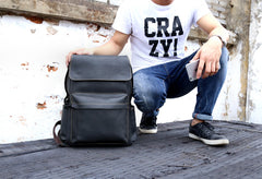 Genuine Leather Mens Cool Backpack Sling Bag Large Black Travel Bag Hiking Bag for men