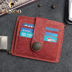 Handmade Leather Floral Mens Cool Front Pocket Wallet billfold Wallet Card Holder Small Card Slim Wallets for Men