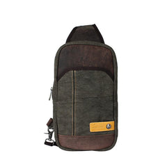 Green Canvas Sling Backpack Men's Sling Bag Coffee Chest Bag Canvas One shoulder Backpack For Men - iwalletsmen