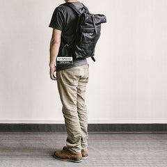 Genuine Leather Mens Cool Backpack Sling Bag Large Black Travel Bag Hiking Bag for men