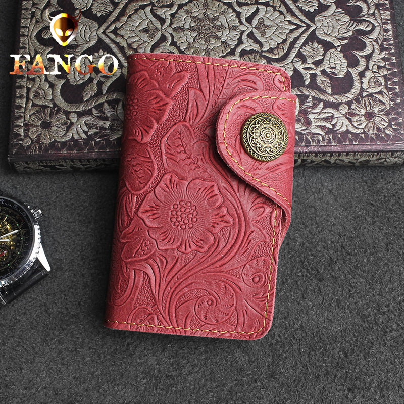 Handmade Leather Floral Mens Cool Key Wallet Wallet Card Holder Small Card Keychain Wallets for Men