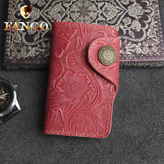 Handmade Leather Floral Mens Cool Key Wallet Wallet Card Holder Small Card Keychain Wallets for Men
