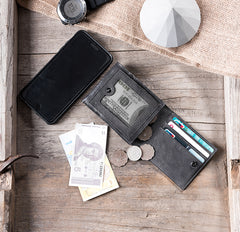 Handmade Leather Mens Cool Slim Leather Wallet Men Small Wallets Bifold for Men