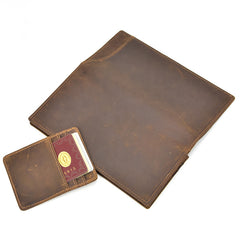 Handmade Leather Mens Cool Long Leather Wallet Passport Wallet Travel Wallet for Men