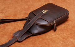 Handmade Leather Mens Cool Chest Bag Sling Bag Crossbody Bag Travel Bag Hiking Bag for men