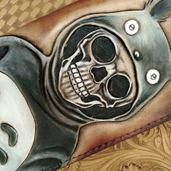 Handmade Leather Skull Totoro Tooled Mens Long Wallet Cool Leather Wallet Clutch Wallet for Men