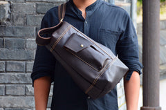 Genuine Leather Mens Cool Chest Bag Sling Bag Crossbody Bag Travel Bag Hiking Bag for men
