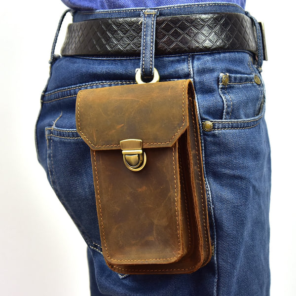 MEN LEATHER Belt Pouch WAIST BAG HIP PACK BELT BAG CELL PHONE HOLSTERS - iwalletsmen