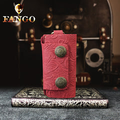 Handmade Leather Floral Mens Cool Car Key Wallet Coin Wallet Pouch Car KeyChain for Men