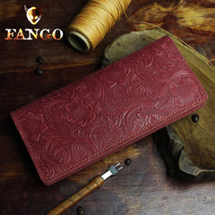 bi fold wallets for men Red Floral Wallet Mens Long Wallets Cool Wallet for Men Bifold Leather Wallet Mens Most Unique Mens Wallets