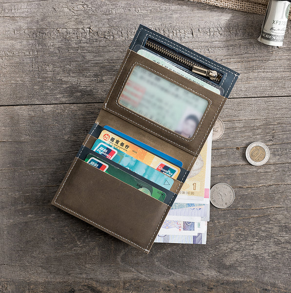 Handmade Leather Mens Cool Slim Leather Wallet Men Small Wallets Bifold for Men